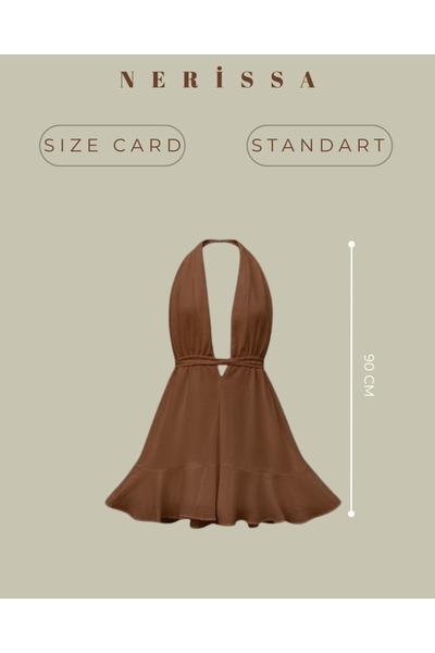 Tfifty Keten V Yakalı,sırt Dekolteli,kahverengi Mini Elbise