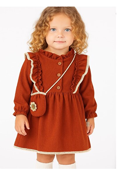 Nehirim Kids Kız Çocuk Çantalı Ve Dantelli Uzun Kollu Mevsimlik Salopet Elbis...