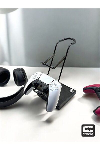 Crodle Siyah Ahşap ve Siyah Metal Gaming PS4 PS5 Xbox Joystick Controller Tutucu ve Kulaklık Dikey Standı