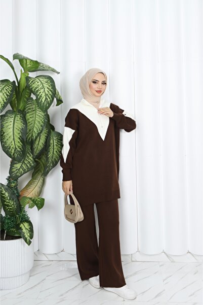 NİSUM MODA Elegant Collar Detail Knitwear Suit