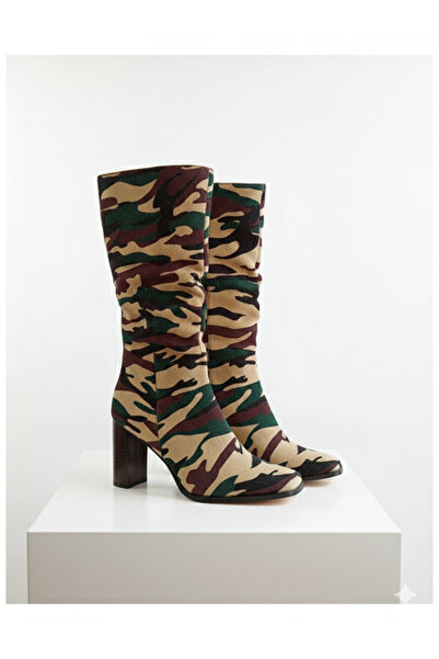 Namaste Vintage Kamuflaj desenli topuklu vintage çizme