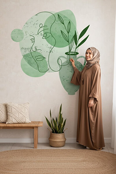 Kt Grup Boho Sanatsal Kadın Ve Çiçek Salon Oturma Odası Ve Antre Duvar Sticker