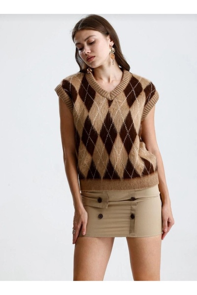Lera Kadın Baklava Desenli Triko Süveter