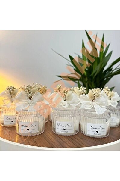 Genel Markalar Özel Tasarım Nişan Söz Nikah Dügün Hediyelik Kristal Kapaklı Şekerlik Mum - 10 Adet