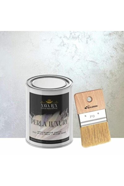 YaYa Color Vopsea decorativa de Lux, Perla Luxury cu Fulgi Perlati, Alb Perlat 0,5 Litri si o Pensula 70 mm