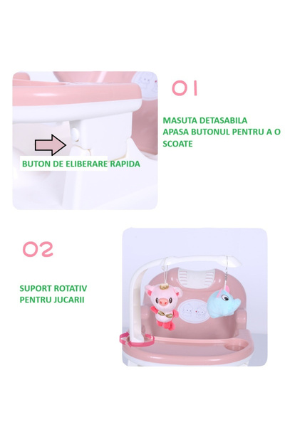 Toyska 2 in 1 Baby and Child High Chair, Dining and Bath, Foldable, Adjustable, Pink