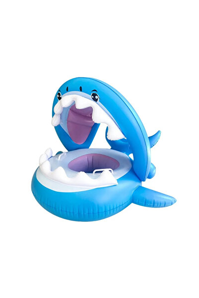 Toyska Inflatable boat ring with removable sunshade and support for children, Shark, multicolor