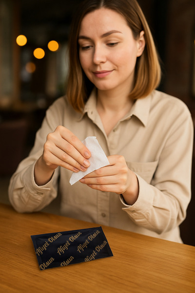 ÖZKAN AMBALAJ 100 Adet Tekli Servis Kafe - Restorant Islak Mendil Kolonyalı M...