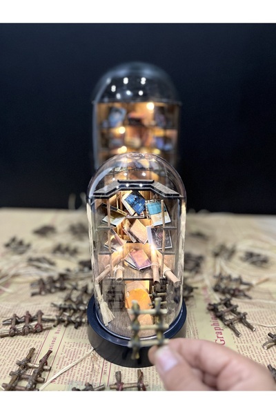 Home Led ışıklı Ahşap Minyatür El yapımı kitaplık 12x20cm