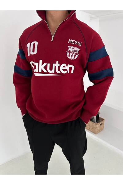 bergibo OVERSIZE KALİTELİ ŞARDONLU SWEATSHIRT - MESSI 10 BARCELONA SWEAT KAPÜŞONLU