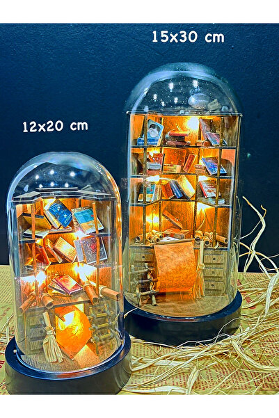 Home Led ışıklı Ahşap Minyatür El yapımı kitaplık 12x20cm