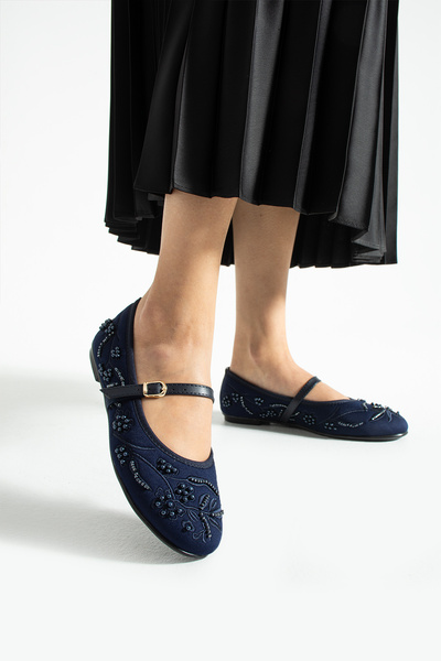 Bufu Milan Kadın Çiçek Desen Babet , Sucuba İnci Detay Babet