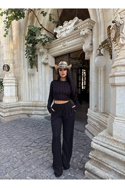 ARK MAĞAZALARI Firfirli Long Sleeve Finger-Through Crop Set