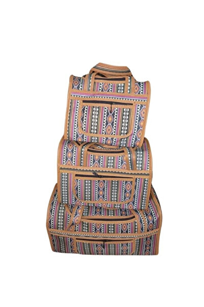 Özcan Tasarım 3'lü Valiz - 3'lü Bavul - 3'lü Çanta ( Kilim Desen )