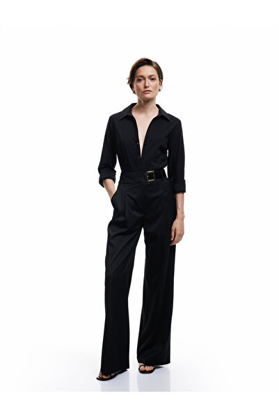 Koton Άνετο υφασμάτινο παντελόνι με φαρδύ πόδι με ζώνη τσέπης