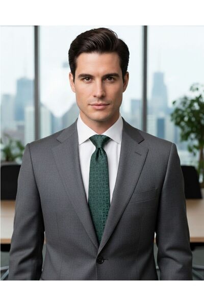 1001 Kravat Yeşil Desenli 8 Cm Genişliğinde Ipek Kravat