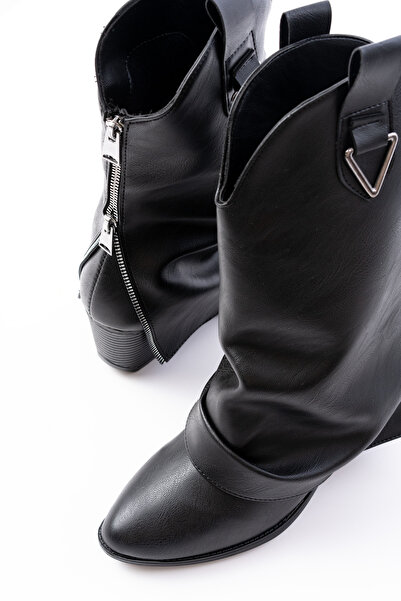 SEEM & BE Stacy Fermuar Detaylı Siyah Uzun Kadın Western Bot