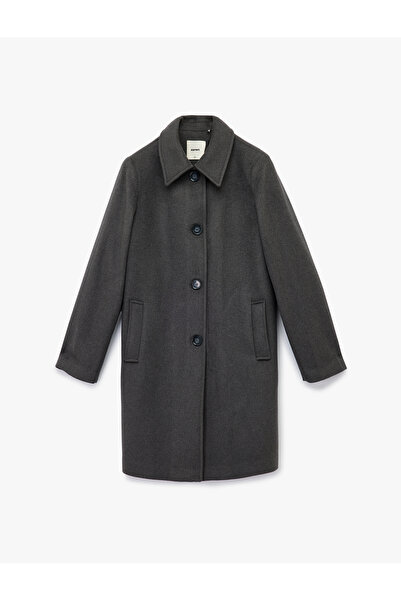 Koton Buttoned Long Sleeve Classic Collar Pocket Detailed Cashmere Coat