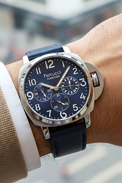 Ferrucci Lacivert Renk, Deri Kordon, Function Erkek Kol Saati+Bileklik zmfer158