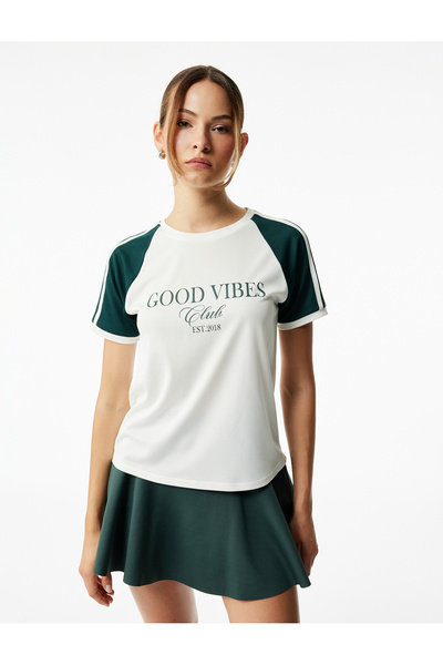 Koton Short Sleeve Crew Neck Printed Oversize Sports T-Shirt