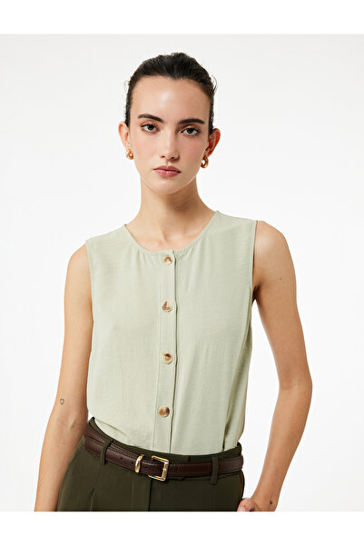 Koton Sleeveless Buttoned Crew Neck Vest