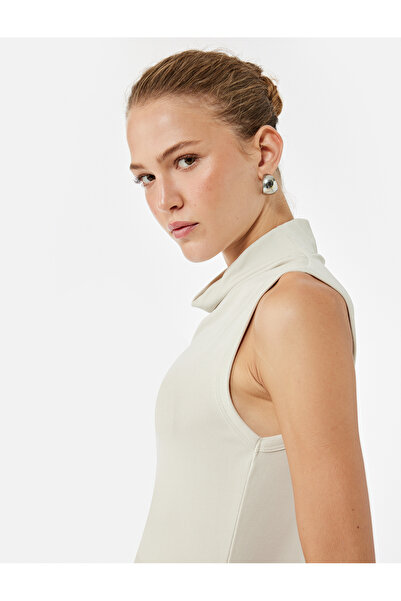 Koton Modal Fabric Slim Fit Drape Detail Stand Collar Sleeveless Blouse