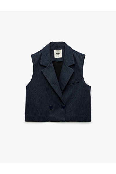 Koton Kruvaze Yaka Kolsuz Crop Blazer Yelek