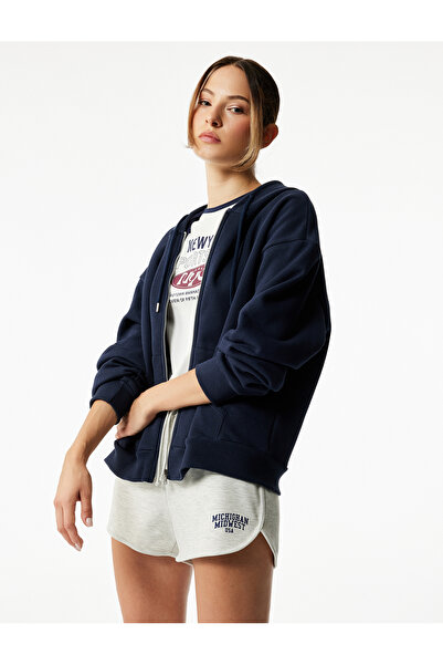 Koton Hanorac sport supradimensionat cu glugă cu fermoar, buzunar cangur, mânecă lungă