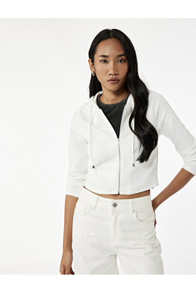 Koton Hanorac cu mânecă lungă din amestec de viscoză cu glugă și fermoar complet