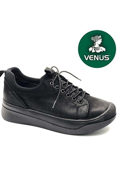 Venüs Wino Genuine Leather Orthopedic Women's Casual Shoes Black