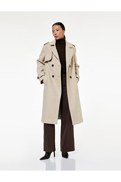 Koton Trench Coat Cashmere Long Sleeve Double-Breasted with Belt
