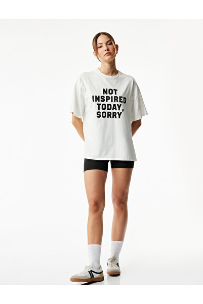 Koton Αθλητικό μπλουζάκι με κοντό μανίκι με στάμπα με σχισμή Oversize