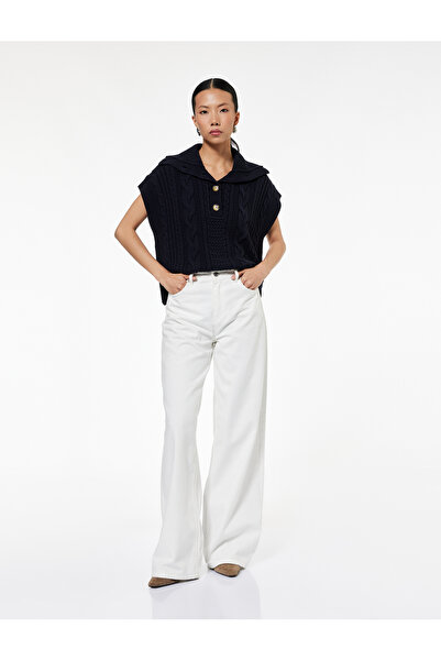 Koton Half Button Turn-Down Collar Sleeveless Hair Knit Sweater