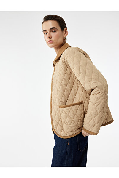 Koton Cepli Düğmeli Uzun Kollu Su İtici Mevsimlik Kapitone Mont