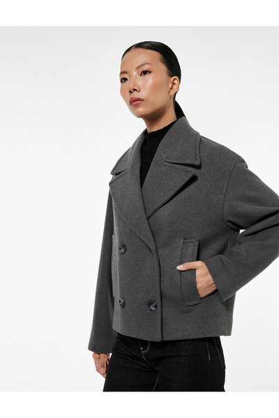 Koton Κοντό παλτό με μακρυμάνικο τσέπη με κουμπιά διπλό στήθος