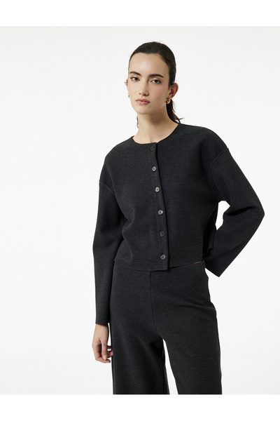 Koton Long Sleeve Crew Neck Buttoned Knitwear Cardigan