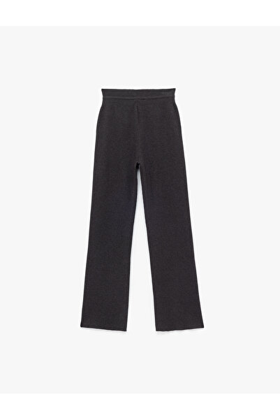Koton Beli Bağcıklı Cepli Yüksek Bel Düz Bol Paça Triko Pantolon