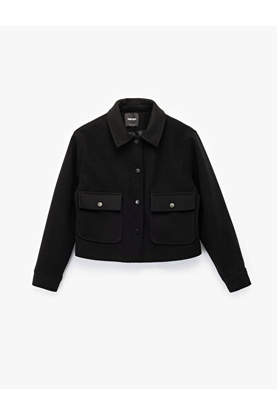 Koton Uzun Kollu Cepli Düğmeli Kısa Kaşe Mont