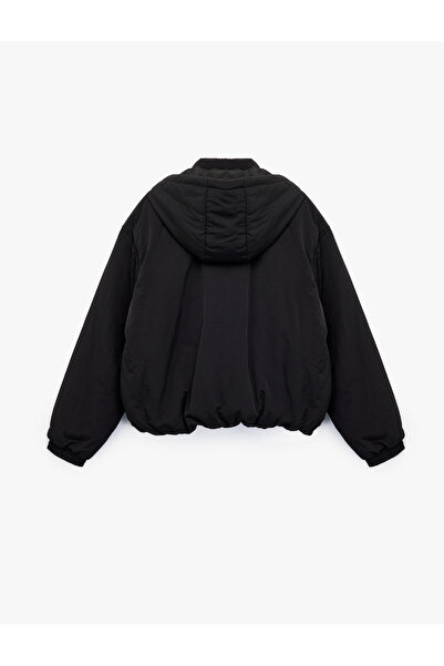 Koton Αδιάβροχο κοντό πουπουλένιο παλτό με μακρύ μανίκι και κουκούλα με τσέπες και φερμουάρ