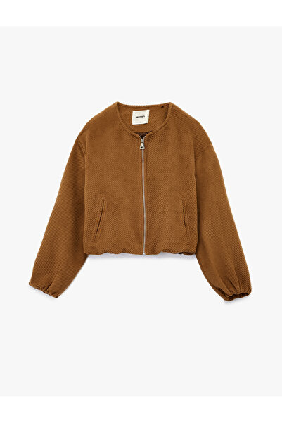 Koton Дългоръкава бомбър яке с цип и качулка от кадифе