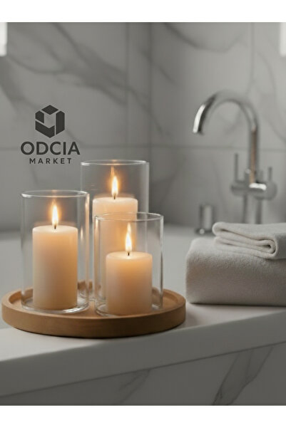 ODCİA MARKET 3'lü Cam Vazo - Mumluk Seti, Borosilikat