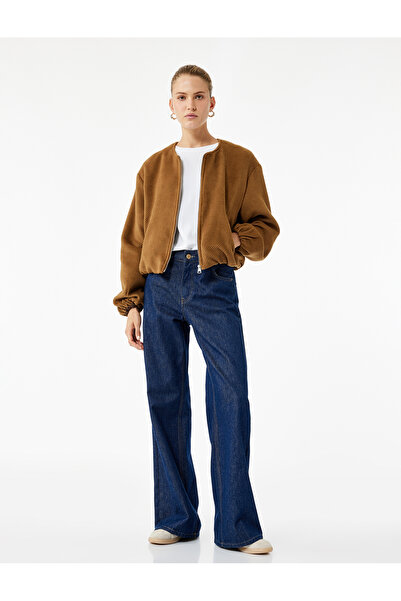 Koton Дългоръкава бомбър яке с цип и качулка от кадифе