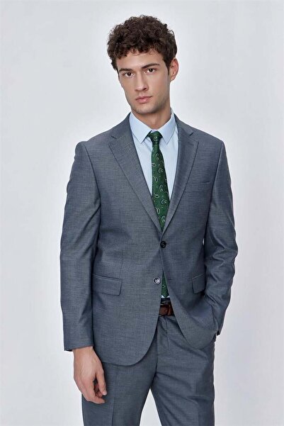 İmza Dark Navy Blue Patterned Mono Collar Lined 6 Drop Comfort Fit Relaxed Cut Suit 1001225157