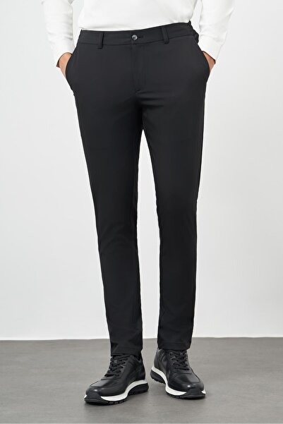 İmza Siyah Düz Bez Ayağı Esnek Yan Cep Slim Fit Casual Pantolon 1003245159