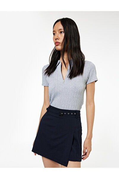 Koton Slim Fit Hair Weave Textured Short Sleeve Zippered Polo Neck T-Shirt