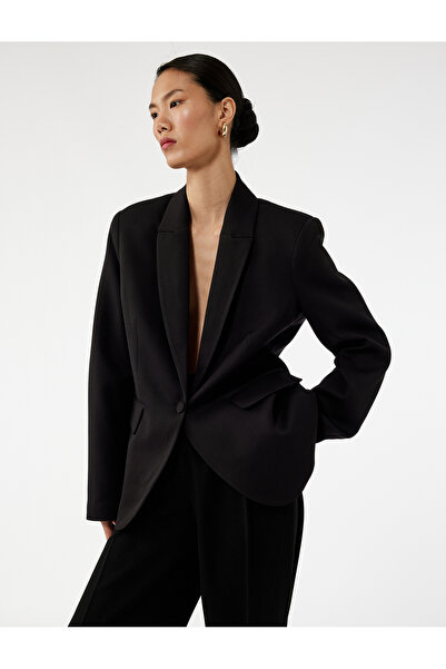 Koton Double Breasted Collar Flap Pocket Detail Long Sleeve Blazer Jacket