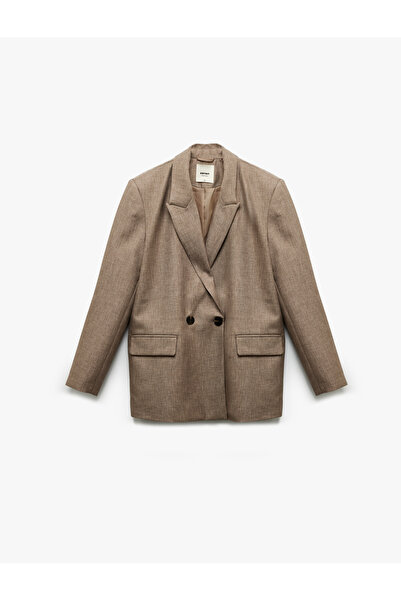 Koton Double Breasted Collar Long Sleeve Oversize Blazer Jacket