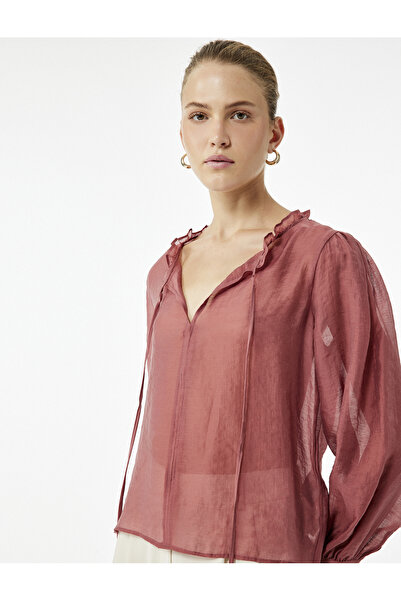 Koton Μακρυμάνικη μπλούζα με δεμένο βολάν με λεπτομέρεια γιακά