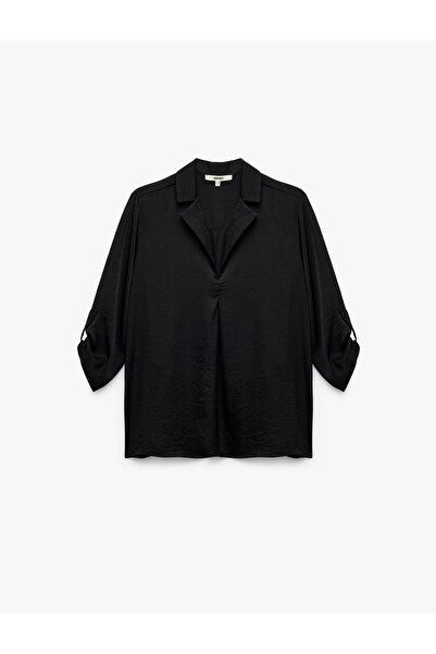 Koton Jacket Collar Fold Detail 3/4 Sleeve Satin Blouse