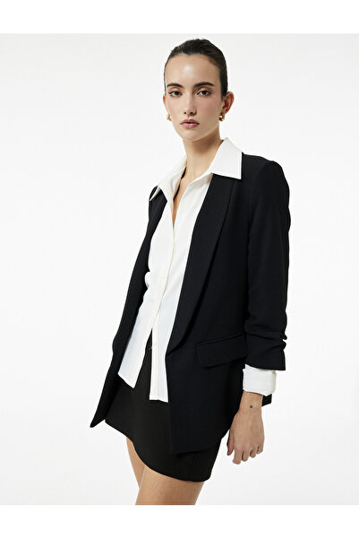 Koton Jachetă blazer cu mâneci 3/4 din țesătură creponată